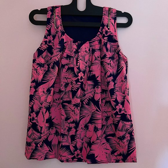 Tops - [NWOT] Chic Pink and Blue Neon Sleeveless Top with attachable sleeves.